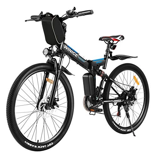 Bicicleta de montaña eléctrica plegables : Vivi Bicicleta Eléctrica Plegable, 26 Pulgadas para Bicicleta De Montaña Eléctrica para Adultos, Motor De 250 W con, Engranaje De 21 Velocidades De Suspensión Shimano Completa Premium (Azul Negro)