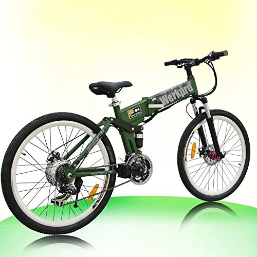 Bicicleta de montaña eléctrica plegables : WERKPRO 'Ebike 26pulgadas Mountain Bike Bicicleta plegable Bicicleta plegable para elctrico batera Pedelec 6velocidades, verde