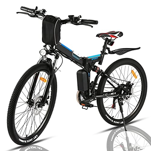 Bicicleta de montaña eléctrica plegables : Winice Bicicleta Eléctrica Plegable, Bicicleta Elctrica Montaña de 26 Pulgadas, Bici Electrica Plegable para Adultos, Batería Extraíble de 36V / 8Ah, Shimano de 21 Velocidades, 32km / h, 3 Modos