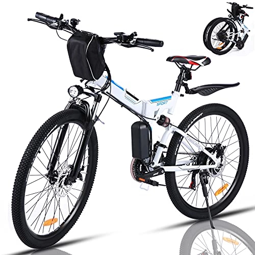 Bicicleta de montaña eléctrica plegables : Winice E-Bike, Bicicleta de Montaña Eléctrica de 26 Pulgadas con Batería de 36V 8Ah, 21 Velocidades Bici Electrica Plegable con suspensión Delantera E-Bike para Adultos