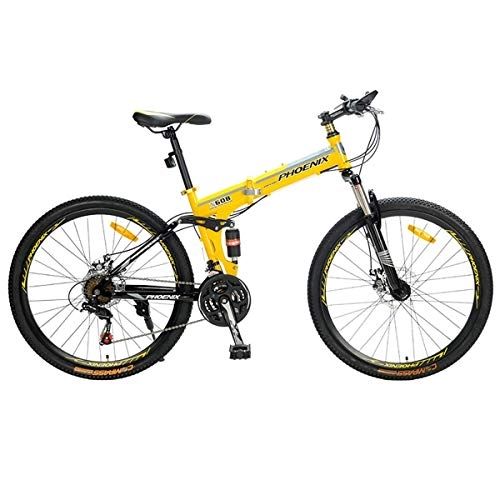 Bicicleta de montaña eléctrica plegables : WJSW Bicicleta de montaña Bicicleta para niños 21 / 27 Velocidad Marco de Acero 26 Pulgadas Ruedas de radios Bicicleta Plegable de suspensión, Amarillo, 21 velocidades