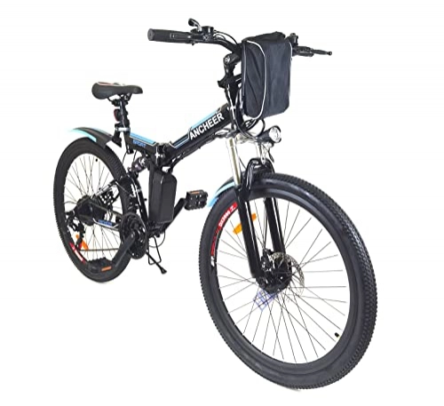 Bicicleta de montaña eléctrica plegables : Wueps Bicicleta electrica, E Bike, Unisex Hombre, Mujer, Bateria Larga duracion, Cambio Shimano (Negro, MYT-4143)