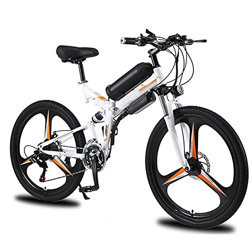 Bicicleta de montaña eléctrica plegables : YIZHIYA Bicicleta Eléctrica, 26" Bicicleta de montaña eléctrica Plegable para Adultos, E-Bike Profesional de aleación de magnesio de 21 velocidades, Batería de Litio extraíble, White Orange, 10AH