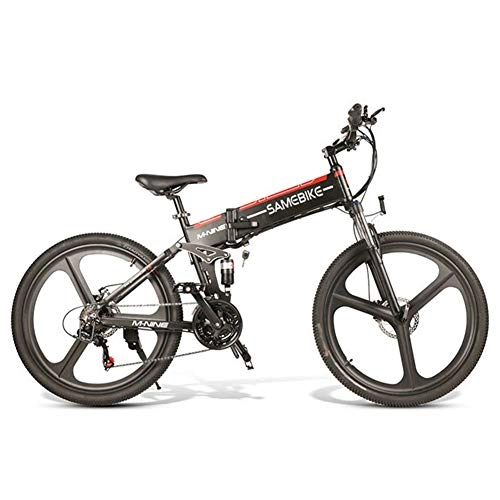 Bicicleta de montaña eléctrica plegables : YRXWAN Bicicleta de montaña eléctrica, Bicicleta eléctrica Plegable de 26 '' con batería extraíble de Iones de Litio de 48V 350W para Adultos, Negro