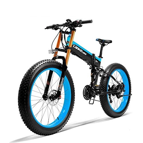Bicicleta de montaña eléctrica plegables : ZHAOSHOP 26'' Bicicleta Eléctrica Montaña 48V 4.0 Neumático Gordo Ciclismo de Playa Bicicleta Tres Modos de Trabajo Adultos Unisex Mountain Ebike, Blue