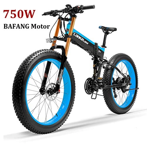 Bicicleta de montaña eléctrica plegables : ZJGZDCP Fat Tire Bicicleta elctrica de 26 Pulgadas E-Bici con 48V 10Ah Batera de Litio Shimano de 21 velocidades Bicicletas de montaña for Adultos 750W Motor Grande (Color : Blue, Size : 750W)