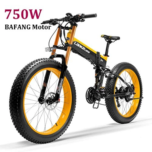 Bicicleta de montaña eléctrica plegables : ZJGZDCP Fat Tire Bicicleta elctrica de 26 Pulgadas E-Bici con 48V 10Ah Batera de Litio Shimano de 21 velocidades Bicicletas de montaña for Adultos 750W Motor Grande (Color : Yellow, Size : 750W)