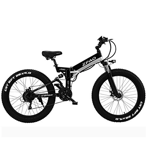 Bicicleta de montaña eléctrica plegables : ZPAO 26" 500W Bicicleta eléctrica Plegable, Bicicleta de montaña neumáticos de Grasa, Manillar Ajustable, Pantalla LCD con USB, Bicicleta de Asistencia Pedal (Black, 10.4Ah + 1 batería de Repuesto)