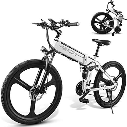 Bicicleta de montaña eléctrica plegables : ZWJABYY Bicicleta Plegable Adulto EléCtrica, 26 Pulgadas Bicicletas EléCtricas De MontañA, con Motor De 350W, BateríA ExtraíBle De 48V / 10Ah, Velocidad MáXima De 35Km / H, White