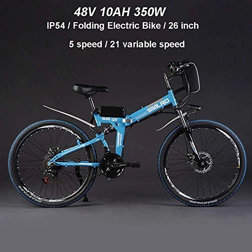 Bicicleta de montaña eléctrica plegables : ZXL Bicicleta Eléctrica para Adultos, Bicicleta Eléctrica Plegable Mtb Dirtbike, 26 '48V 10Ah 350W Ip54 Diseño Impermeable, Fácil Almacenamiento Bicicleta Eléctrica Plegable para Hombres, Azul, Azul