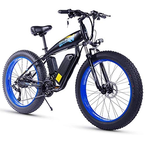 Bicicletas de montaña eléctrica : 26 pulgadas bicicleta eléctrica para el adulto Fat Tire 350W48V15Ah nieve bicicleta eléctrica 27 de velocidad hidráulico del freno de disco 3 modos de trabajo adaptable a la montaña E-Bici, Azul