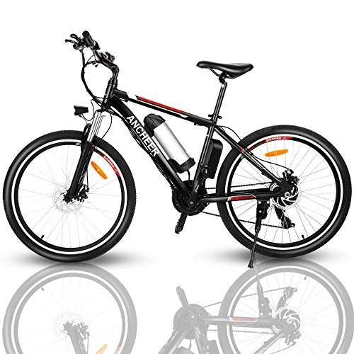Bicicletas de montaña eléctrica : ANCHEER Bicicleta Electrica, Bicicletas Adulto 26 Pulgadas, E-Bike de Montaña, Motor de 350 W, Batería de 36V / 8Ah, 21 Engranaje de Velocidad, Frenos de Disco Hidráulico Shimano