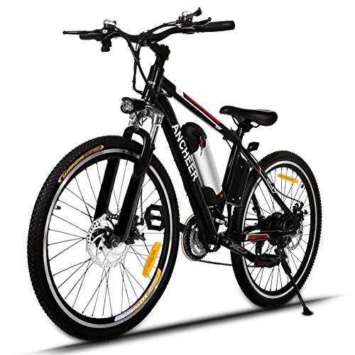 Bicicletas de montaña eléctrica : Ancheer - Bicicleta eléctrica (250 W, con batería extraíble de litio, 26 pulgadas), color negro, type2