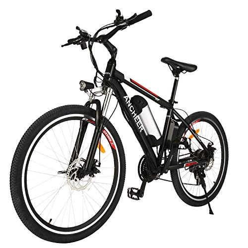 Bicicletas de montaña eléctrica : ANCHEER Bicicleta eléctrica de montaña, 250 W, 26 pulgadas, bicicleta eléctrica con batería de iones de litio extraíble de 36 V 8 AH para adultos, cambio de 21 velocidades