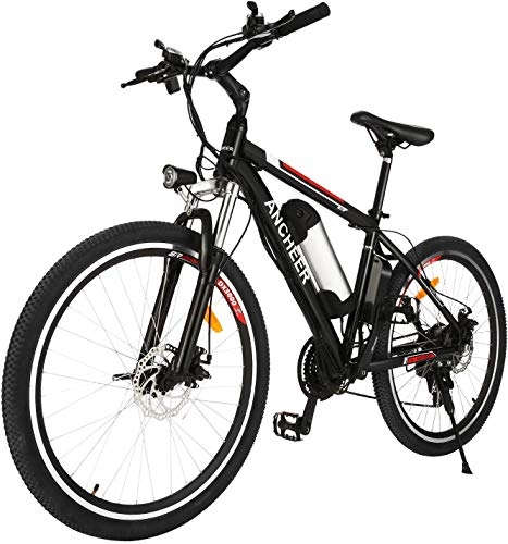 Bicicletas de montaña eléctrica : ANCHEER Bicicleta eléctrica de montaña, 250 W, 26 pulgadas, con batería de iones de litio extraíble de 36 V, 8 Ah, 12, 5 Ah para adultos, 21 velocidades de cambio (clásica)