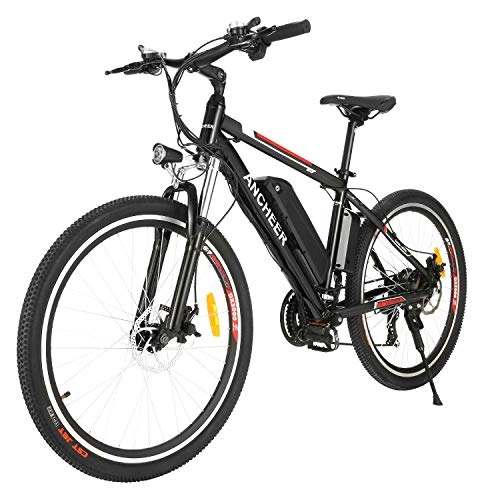 Bicicletas de montaña eléctrica : ANCHEER Bicicleta Eléctrica de Montaña de 26 / 27, 5", Bicicleta Eléctrica con Batería de Litio de 8Ah / 10Ah / 12, 5Ah y Desviador de 21 Velocidades (AE1_P_Negro)