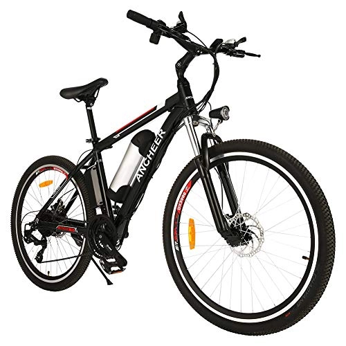 Bicicletas de montaña eléctrica : ANCHEER Bicicleta Eléctrica de Montaña de 27, 5", Bicicleta Eléctrica con Batería de Litio de 10Ah 360Wh y Desviador de 21 Velocidades, con Pantalla LCD (AE1_Negro Rojo)