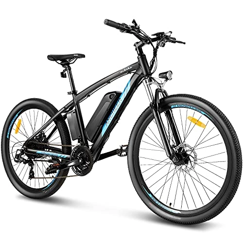 Bicicletas de montaña eléctrica : ANCHEER Bicicleta Eléctrica de Montaña de 27, 5", Bicicleta Eléctrica con Batería de Litio de 10Ah 360Wh y Desviador de 21 Velocidades, con Pantalla LCD (AE7_Azul Negro)