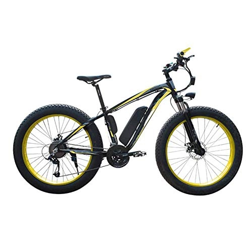 Bicicletas de montaña eléctrica : AYHa Adulto Nieve bicicleta eléctrica, 4, 0 Fat Tire batería eléctrica de la bicicleta profesional del freno de disco 27 ​​de velocidad 48V15Ah litio adecuados para 160-190 cm Unisex, amarillo negro, 36