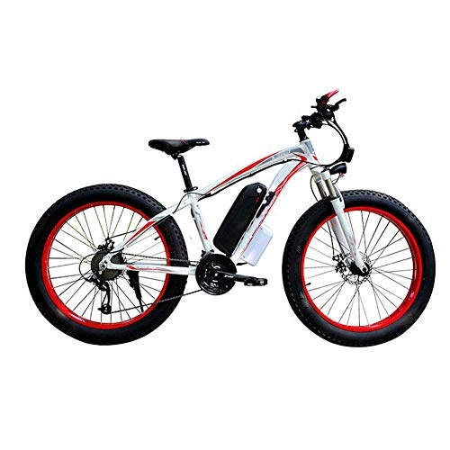 Bicicletas de montaña eléctrica : AYHa Adulto Nieve bicicleta eléctrica, 4, 0 Fat Tire batería eléctrica de la bicicleta profesional del freno de disco 27 ​​de velocidad 48V15Ah litio adecuados para 160-190 cm Unisex, blanco rojo, 36V15
