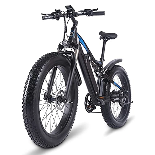 Bicicletas de montaña eléctrica : Bicicleta de montaña eléctrica Shengmilo para Adultos 1000W 48V 17Ah batería Semi-integrada Horquilla de suspensión Ligera Bicicleta eléctrica de neumáticos Gruesos