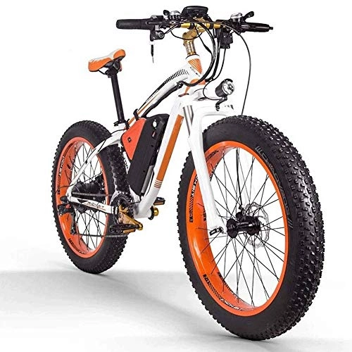 Bicicletas de montaña eléctrica : Bicicleta Elctrica 26 Pulgadas, Bicicleta de Montaa Elctrica 21 Velocidades Frenos de Disco Delanteros y Traseros con Medidor Inteligente y Batera de Litio Extrable (Color : Orange)