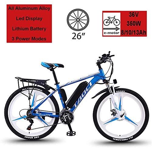 Bicicletas de montaña eléctrica : Bicicleta Elctrica con Rueda de 26 Pulgadas, Batera de Iones de Litio de Gran Capacidad (36V 350W), Suspensin Completa Calidad y Engranaje Shimano, Azul, 8AH