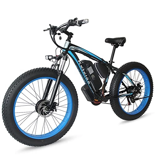 Bicicletas de montaña eléctrica : Bicicleta Eléctrica 26"*4.0 E-Bike, Bici eléctricas de Off-Road Mountain Bike, Motores Duales, 48V 23Ah Batería de Litio Extraíble, Freno de Disco Hidraulico, para Adultos Hombre y Mujer (Azul / Negro)
