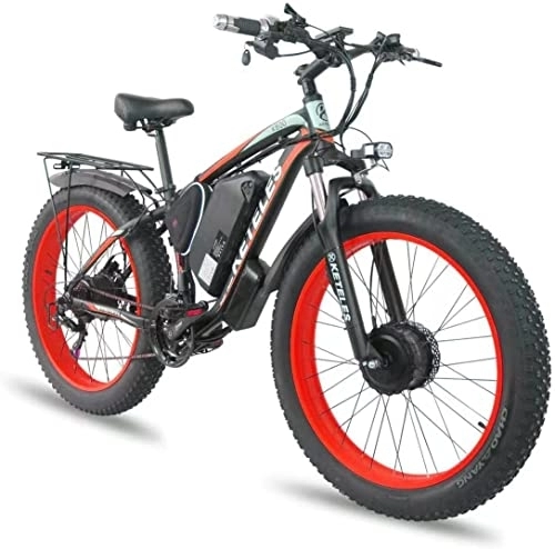 Bicicletas de montaña eléctrica : Bicicleta Eléctrica 26"*4.0 E-Bike, Bici eléctricas de Off-Road Mountain Bike, Motores Duales, 48V 23Ah Batería de Litio Extraíble, Freno de Disco Hidraulico, para Adultos Hombre y Mujer (Rojo / Negro)