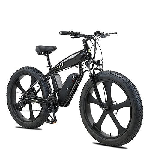 Bicicletas de montaña eléctrica : Bicicleta Eléctrica, 26" Bicicleta de montaña eléctrica adultos, E-bike de nieve de neumáticos gordos, Ebike de aleación de magnesio de 27 velocidades, Batería de litio extraíble, Negro, 36V350W 13AH