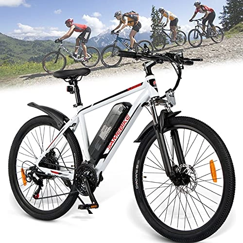 Bicicletas de montaña eléctrica : Bicicleta Eléctrica, 350 W Motor para Bicicleta De Montaña Eléctrica para Adultos, 26 Pulgadas E-Bike, Engranaje De 21 Velocidad De Shimano Batería Extraíble de 36V 10Ah, White