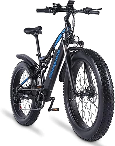 Bicicletas de montaña eléctrica : Bicicleta eléctrica, bicicleta eléctrica para adultos, 26 x 4 pulgadas, con batería de litio extraíble de 48 V x 17 Ah, bicicleta profesional de 21 velocidades