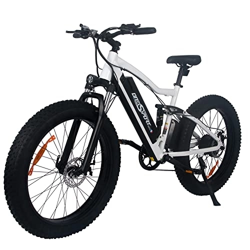 Bicicletas de montaña eléctrica : Bicicleta eléctrica de 26" | E-Mountain Bike 7 velocidades y motor trasero para 25 km / h | Bicicleta con horquilla de suspensión MTB Luz LED y Sillín Deportivo | ONES1 (blanco)