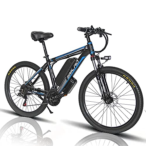 Bicicletas de montaña eléctrica : Bicicleta Eléctrica de Montaña, 26 Pulgadas, 1000 W, con Batería de Litio Extraíble de 48 V y 13 Ah y Shimano de 21 Velocidades [EU Warehouse], Blue