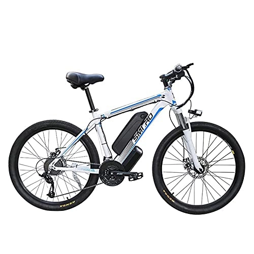 Bicicletas de montaña eléctrica : Bicicleta eléctrica de montaña a campo traviesa, motor de 350W e-bike de 26 pulgadas 48V 13Ah Batería de litio desmontable Engranaje de 21 velocidades e-bike Freno de disco doble unisex (white blue)