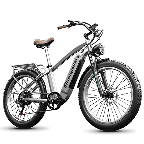 Bicicletas de montaña eléctrica : Bicicleta eléctrica de pedaleo asistido con suspensión Total para Adultos, 26" x 3.0 Fat Tire, Shimano 7vel, batería extraíble 48V15Ah, Bicicleta de montaña eléctrica Retro 26 Pulgadas