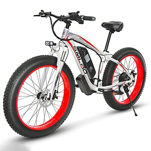 Bicicletas de montaña eléctrica : Bicicleta Eléctrica E-MTB 26", Bicicleta de Montaña con 4, 0 Neumáticos Gordos Batería Litio 48V 13Ah, 80N.m, Shimano 21vel, Freno de Disco, con Guardabarros (Rojo)