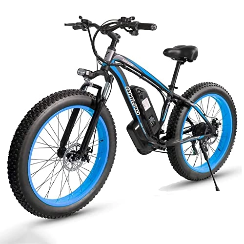 Bicicletas de montaña eléctrica : Bicicleta Eléctrica E-MTB 26", Bicicleta de Montaña con 4, 0 Neumáticos Gordos Batería Litio 48V 13Ah, 80N.m, Shimano 21vel, Freno de Disco, EU Warehouse (Azul)