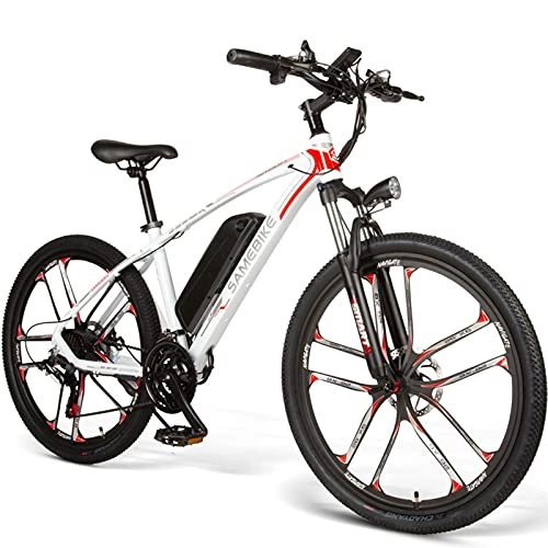 Bicicletas de montaña eléctrica : Bicicleta Eléctrica E-MTB 26", Bicicleta Eléctrica de Montaña, Ebike para Adultos, 350W E-Bike Bici Electrica con Batería Extraíble De 48V 8Ah, Engranajes De 21 Velocidades, White