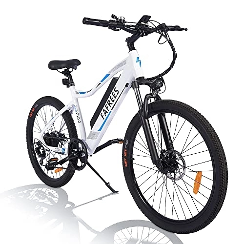 Bicicletas de montaña eléctrica : Bicicleta eléctrica Fafress F100 de 26 pulgadas, para hombre, motor de 250 W, con batería de 48 V / 11, 6 A, 7 velocidades, Shimano 25 km / h, 150 kg, resistente al agua IP65, color blanco