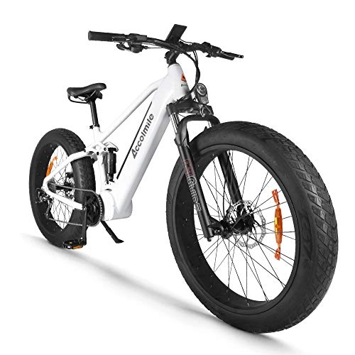 Bicicletas de montaña eléctrica : Bicicleta eléctrica para Fat Tire Beach Snow Bicicleta eléctrica de 26 pulgadas, motor BAFANG BBSHD 48V 1000W Mid con batería de litio extraíble de 12.8Ah, Shimano 9 Speed ​​Full Suspension (blanco)