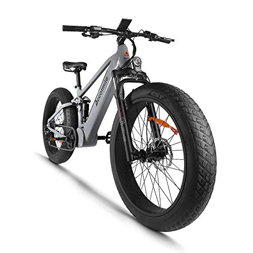 Bicicletas de montaña eléctrica : Bicicleta eléctrica para Fat Tire Beach Snow Bicicleta eléctrica de 26 pulgadas, motor BAFANG BBSHD 48V 1000W Mid con batería de litio extraíble de 12.8Ah, Shimano 9 Speed ​​Full Suspension (gris)
