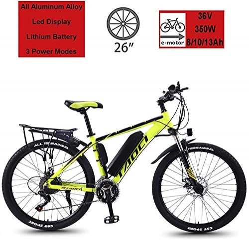 Bicicletas de montaña eléctrica : Bicicletas Bicicletas De Montaña Eléctricas De 26 ", Bicicletas Híbridas Bicicleta Eléctrica Para Adultos / Bicicleta Eléctrica Para Uso Diario Con Motor De 350 W, Bater(Color:Amarillo, Size:10Ah 70Km)