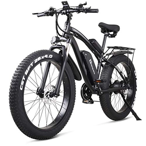 Bicicletas de montaña eléctrica : Bicicletas Electricas Bicicleta Montaa Electrica e Bike Moto Adulto Hombre Frenos Disco Hidrulicos 1000W 26 Pulgadas* 4.0 Fat Neumtico Shimano 21 Velocidad (Negro)