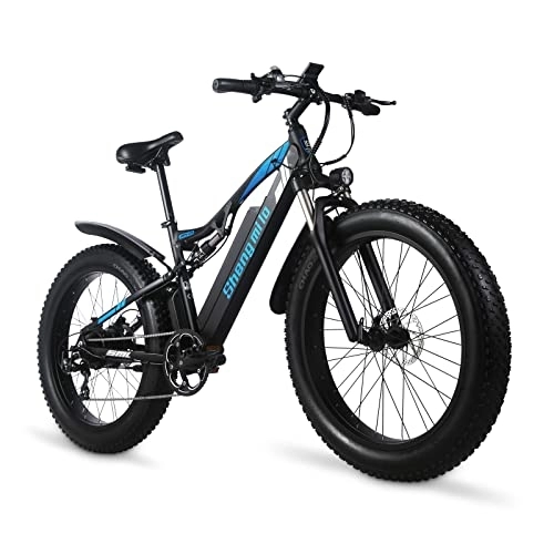 Bicicletas de montaña eléctrica : Bicicletas eléctricas Shengmilo MX03 para Adultos, Equipadas con llanta Gruesa de 26 * 4.0 Pulgadas, Marco de aleación de Aluminio, batería de Litio de 48V 17Ah, Freno hidráulico