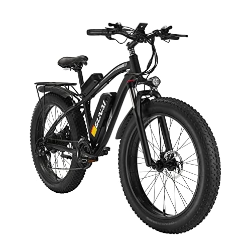 Bicicletas de montaña eléctrica : CANTAKEL Bicicleta de Montaña Eléctrica de 26 Pulgadas, Bicicleta Eléctrica para Adultos con Asiento Trasero y Batería Oculta, con Transmisión Profesional Shengmilo de 21 Velocidades (Negro)