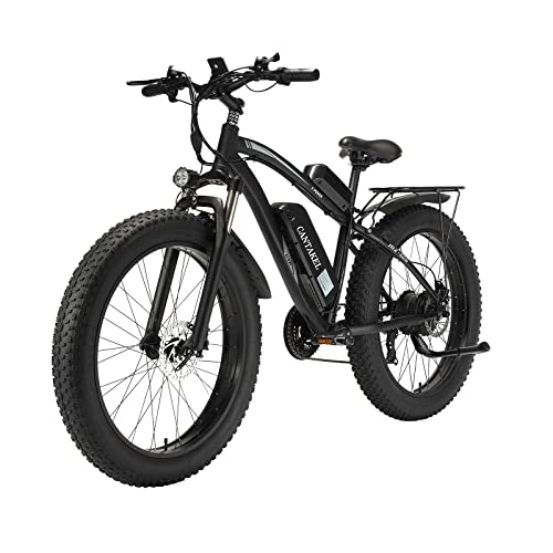 Bicicletas de montaña eléctrica : CANTAKEL Bicicleta Eléctrica de 26 Pulgadas para Adultos con Asiento Trasero y Batería Oculta, Suspensión Completa Premium, Transmisión Profesional Shengmilo de 21 Velocidades (Negro)