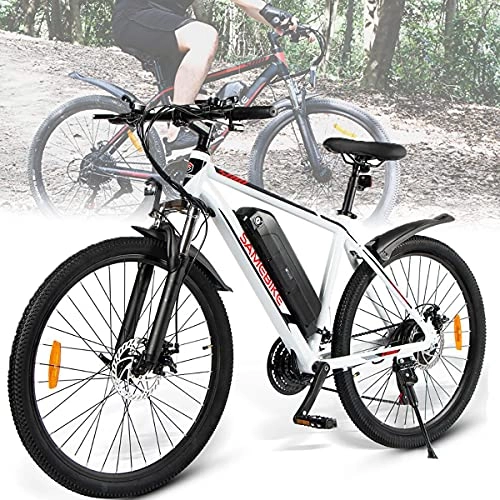 Bicicletas de montaña eléctrica : CHEIRS Bicicleta eléctrica MTB de 26", batería de Iones de Litio extraíble de 350 W, 36 V y 10 Ah, hasta 35 km / h con 21 velocidades, para Ejercicio en Bicicleta al Aire Libre, White
