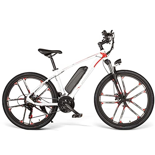 Bicicletas de montaña eléctrica : CHEIRS Motor de 350 W, Bicicleta de montaña eléctrica de 26"con batería extraíble de Iones de Litio de 48 V 8 Ah, Engranajes Profesionales de 21 velocidades, para Adultos, White