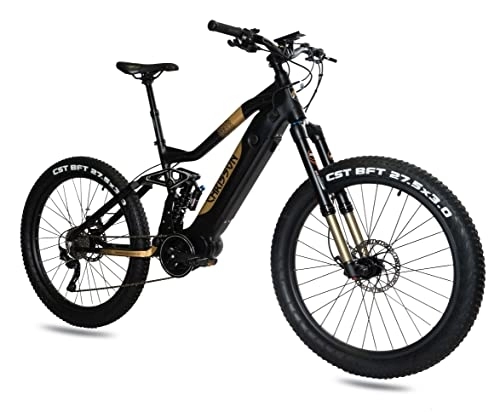 Bicicletas de montaña eléctrica : CHRISSON Bicicleta eléctrica eXDURO de 27, 5 pulgadas de gran tamaño eFully 612 Wh, motor central 85 Nm 10 G Deore, color negro y dorado